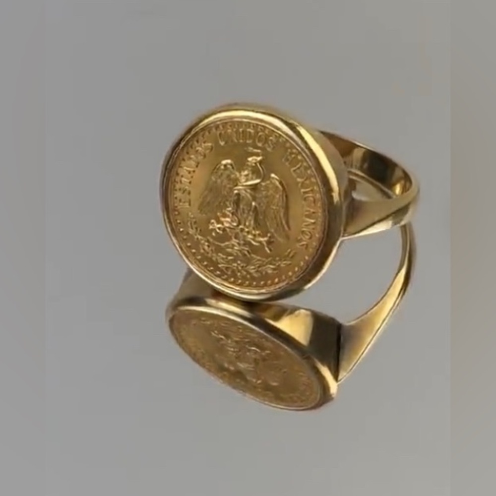 AMAZING VINTAGE ESTATE AUTHENTIC 22K DOS PESOS COIN RING IN 14K BEZEL- SIZE 4.5 - Picture 13 of 15
